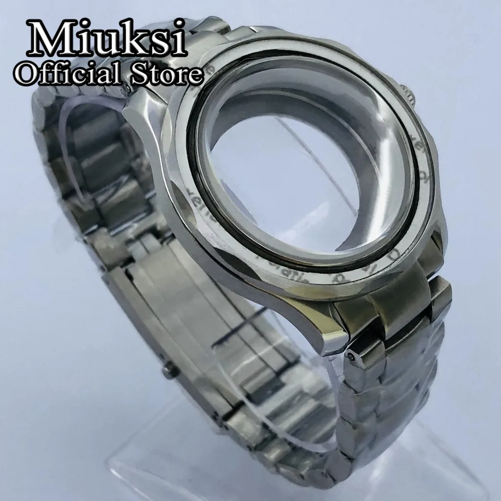 Miuksi 41mm silver sterile watch case sapphire glass fit NH35 NH36 ETA2836 Mingzhu DG2813 3804 Miyota8205 8215 821A movement