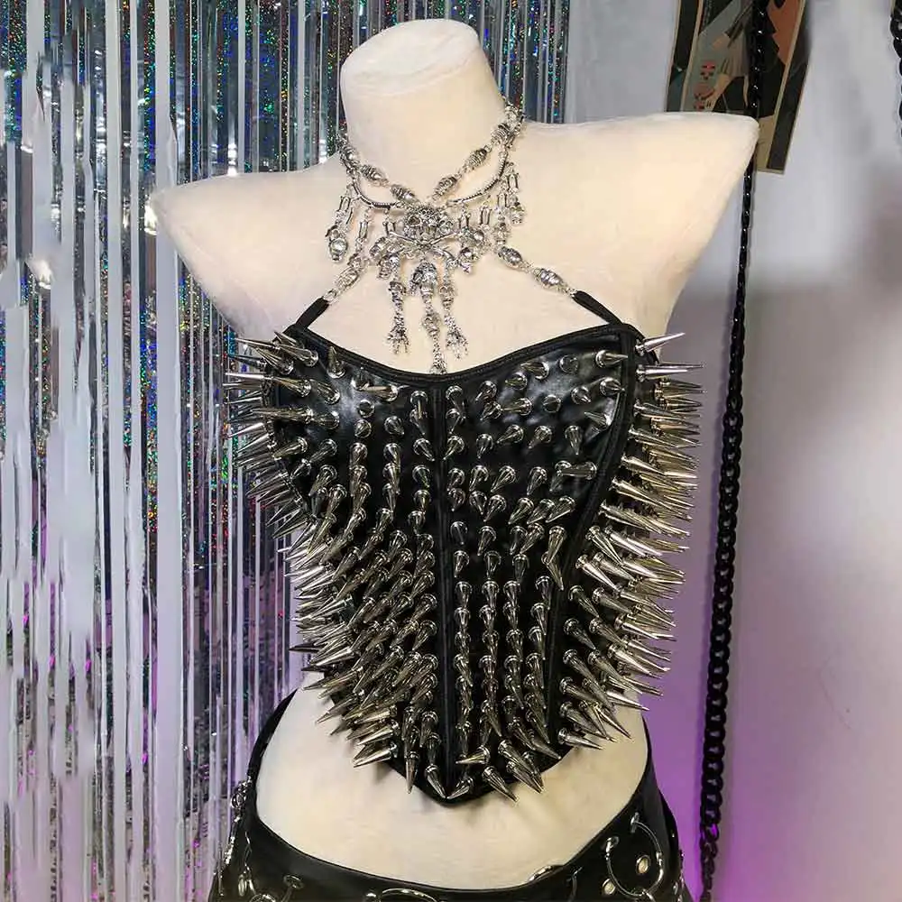 

Y2K Halter Camisole TOPS Harajuku Cyber E-Girls Gothic Goth Cummerbunds Club Wear Eco Punk Rock Studded Rivet Emo Grunge Kawaii