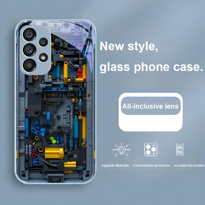 Blue Yellow Circuit Board For Samsung Galaxy S24 Plus S20 21 FE S23 Ultra S8 9 A70 72 73 50 51 52 53 Tempered Glass Phone Case