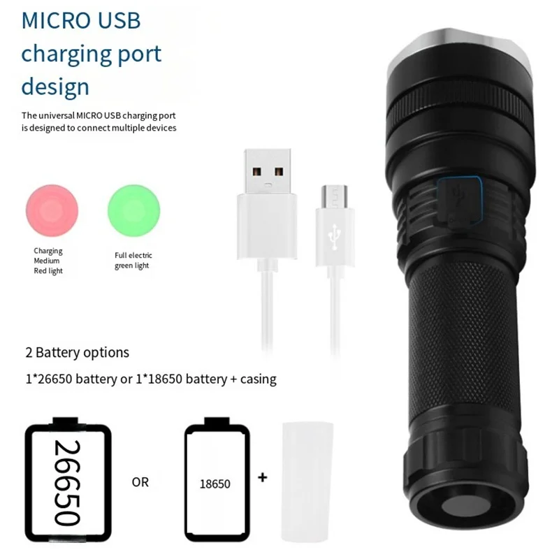 Rechargeable Flashlights 1600Lm Telescopic Torch for Power Failure Outdoor Camping Fishing Hiking Patrolling Emergency Light