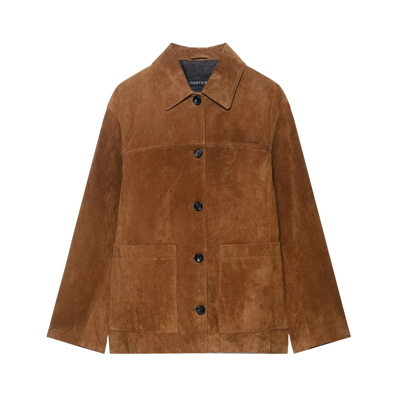

2025 New Women's Minimalist Lapel Long-Sleeve Button-Decorated Suede Oversized Solid-Color Jacket