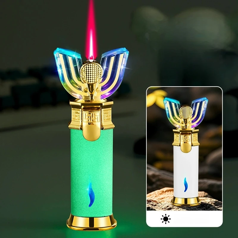 

New Fashion Metal Shining Rod Night Light Lighter Windproof Jet Flame Colored Light Visible Window Inflatable Lighter Gift
