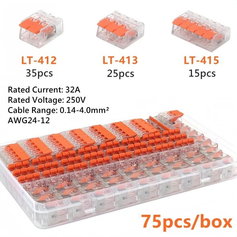 10/75pcs Universal Type Quick Plug-in Terminals,electrical Equipment Connectors Lever Wire Connector Terminals 250v/32a