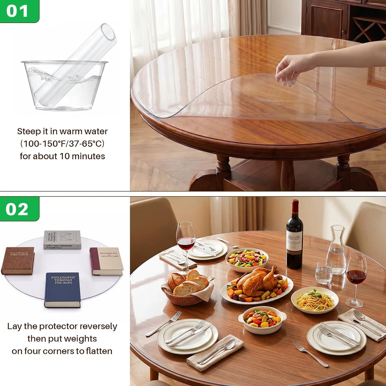 Transparent round table mat, 1.2mm thick transparent round table cover, dining table mat, household kitchen rectangular heavy-du