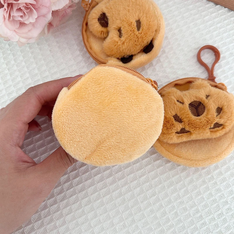 Cute Capybara Plush Coin Purse Zipper Change Purse With Keychain Small Headphone Lipstick Bag Mini Wallet Money Bag Kids Gift