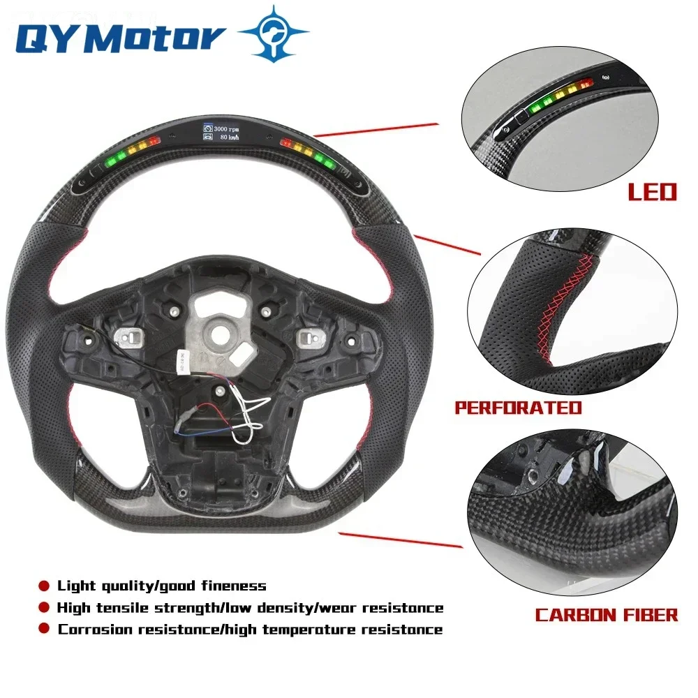 Volant de voiture en cuir perforé en fibre de carbone à LED, roue de sport de course, Toyota Supra A90, GazMK5, 2019, 2020, 2021, 2022