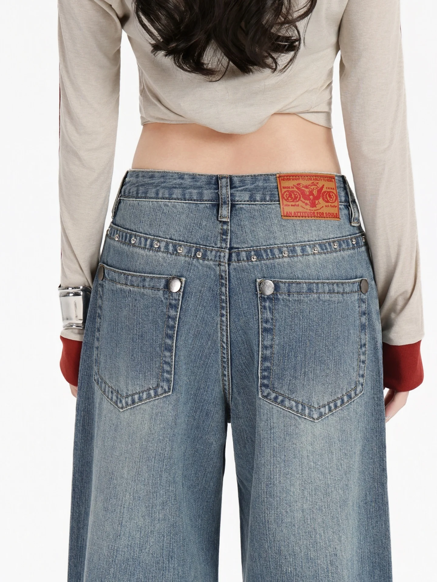 Denim jeans met hoge taille en wijde pijpen Dames herfst winter nieuwe Sle Retro rechte snit vloerlange broek buikbedekking