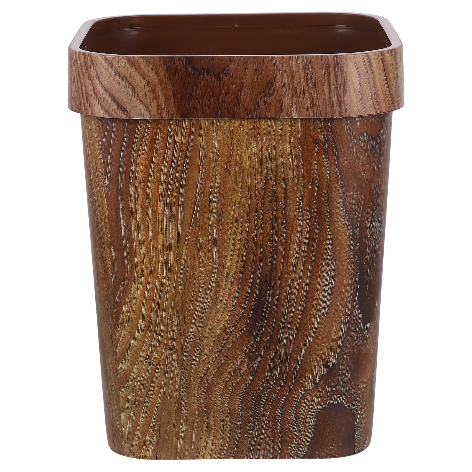 

Wood Grain Plastic Trash Can Open Top with Detachable Ring Elegant Compact Design for Home Office Bathroom Bedroom Living Room