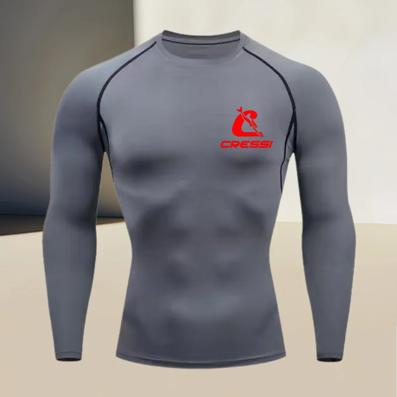 Men's round neck long sleeved, gym workout compression quick drying base shirt, made of high elasticity and breathable fabric view 2