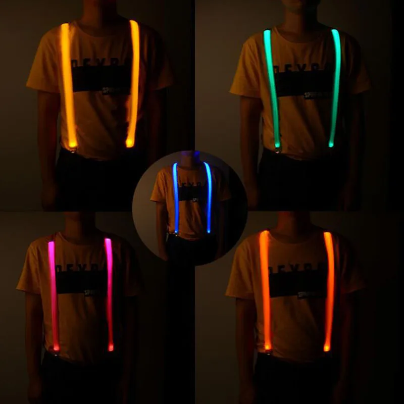 Podświetlenie LED pończoch muszka Clip-on jazda na rowerze unisex dla dorosłych elastyczne Y-back regulowane szelki opaska na ramię festiwal weselny