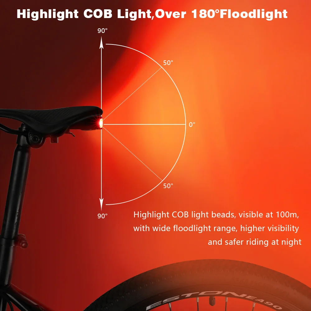 2024 Bicycle Light Anti Theft Alarm Wireless Waterproof Auto Brake Sensing Remote Control USB Bike Taillight Horn Lamp Alarm