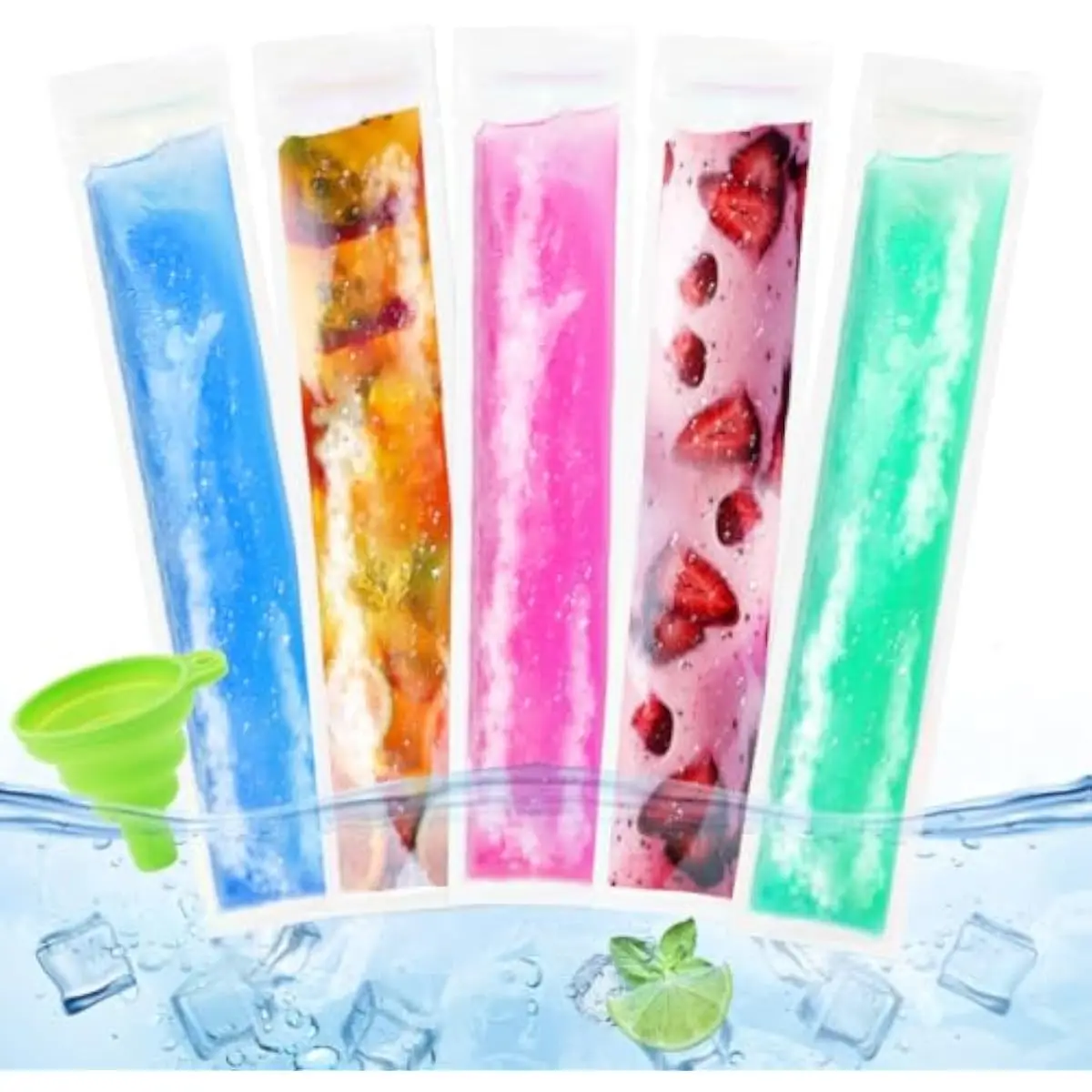 160 Pack Popsicle Bags 11x2' Disposable Popsicle Mold Bag Freezer Ice Pop Bags With Zip Seals and Funnel for Kids Adults Homemad