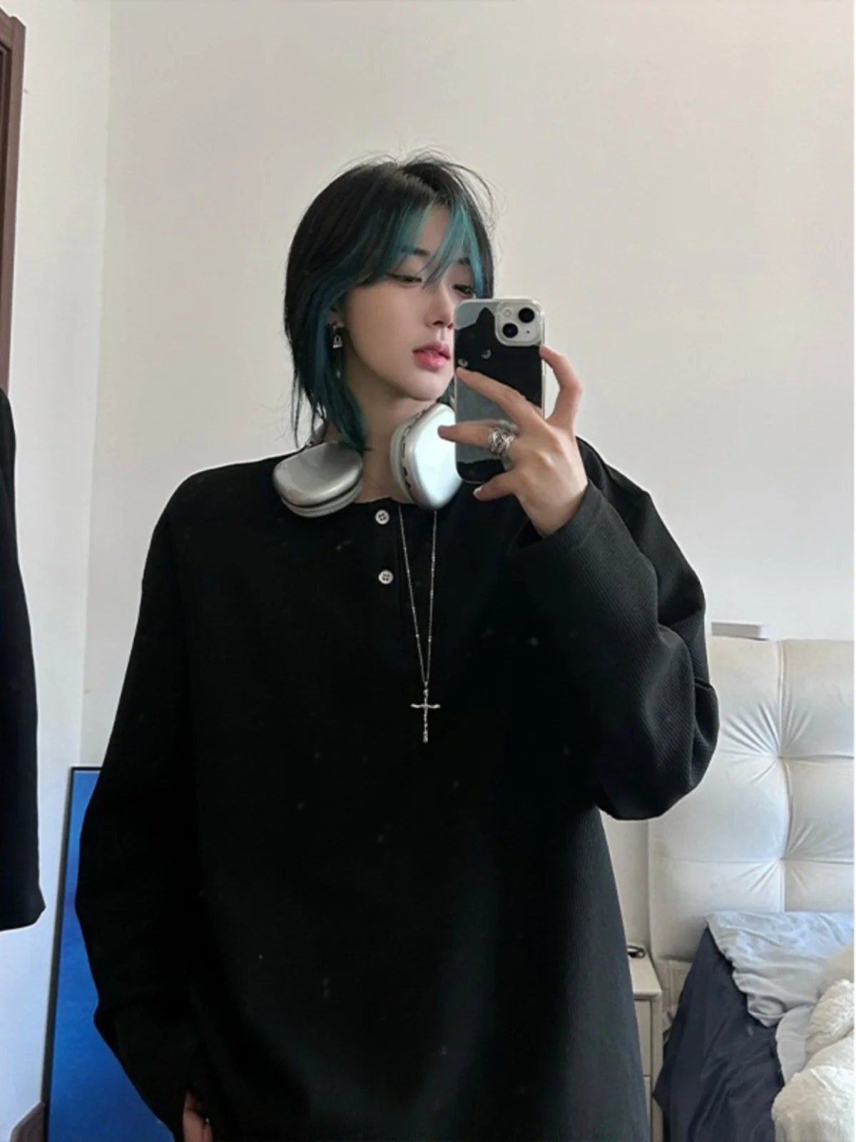 Camiseta Masculina Fina de Manga Longa Bla Henry para Outono, Estilo Americano Despojado, Camada Base Versátil, Moda Jovem