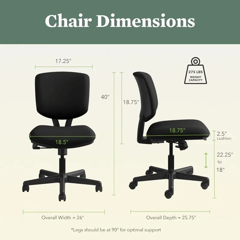 HON Volt Armless Office Desk Chair Small Office Chair Ergonomic Office Chair Adjustable Center Tilt Reclininghomeofficedeskchair