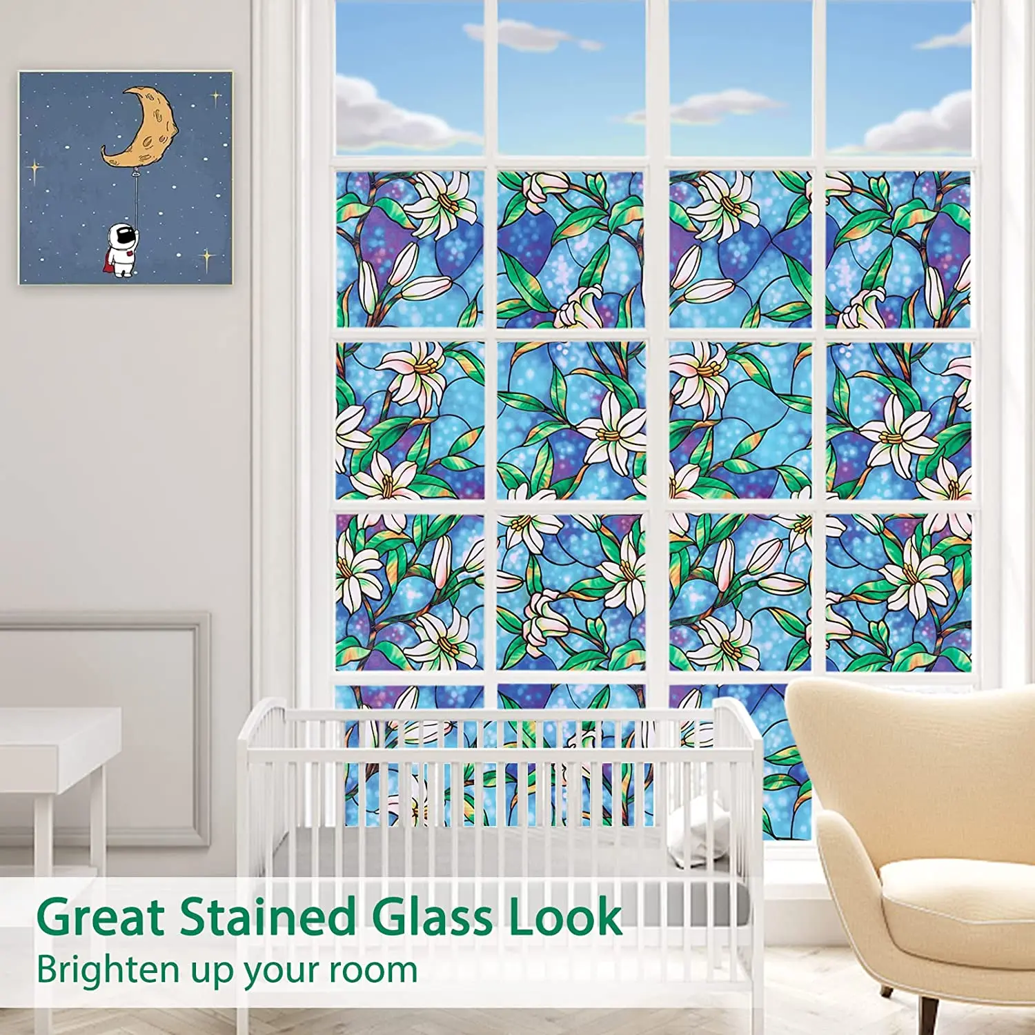 Privacy Window Film Stained Glass Window Film Non-Adhesive Frosted Glass Film Decorative Static Cling Window Film for Home