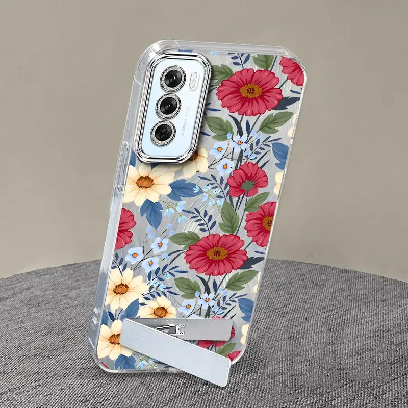 

Reno12 Чехол-браслет с красными цветами и держателем для телефона OPPO Reno 12 12Pro 12F 11 8T 6 5 2F F19 8 7 F19S F21Pro K10 F21SPro Cover