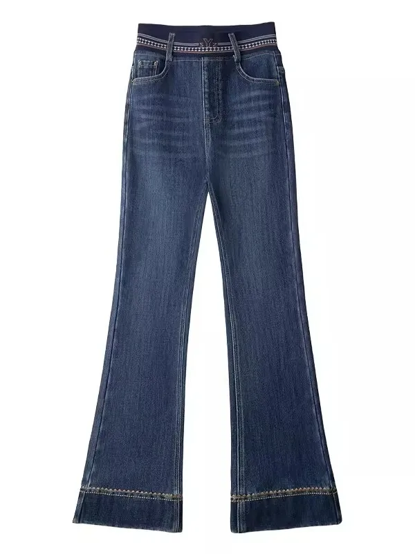 High Waist Slim Fit Denim Jeans Women's Spring Autumn New Style Elastic Micro Flared Pants Stylish Slimming Small Size