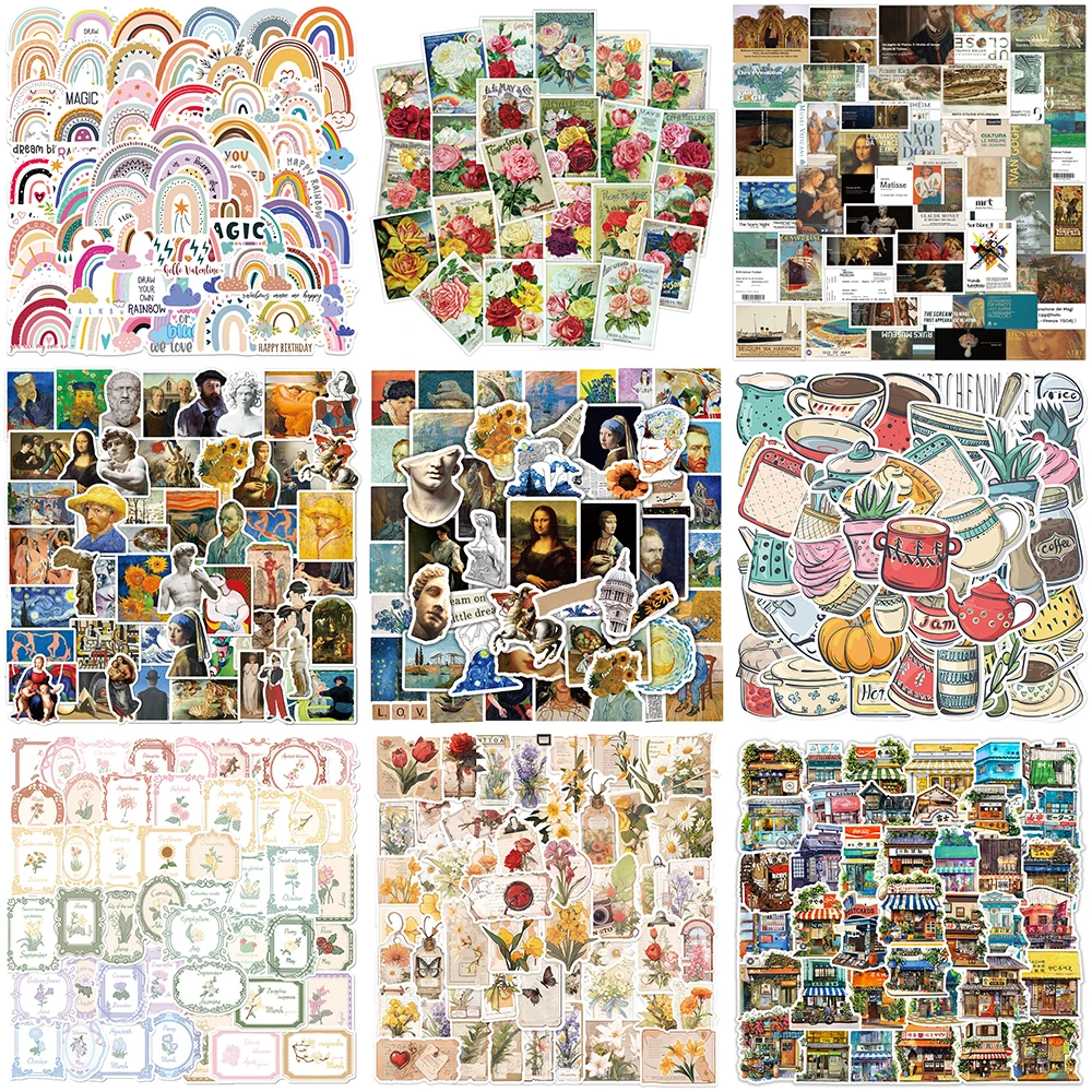 10/30/50PCS Vintage Pattern Stickers Series Creative Illustration Van Gogh Graffiti Refrigerator Cup Helmet Decoration Wholesale