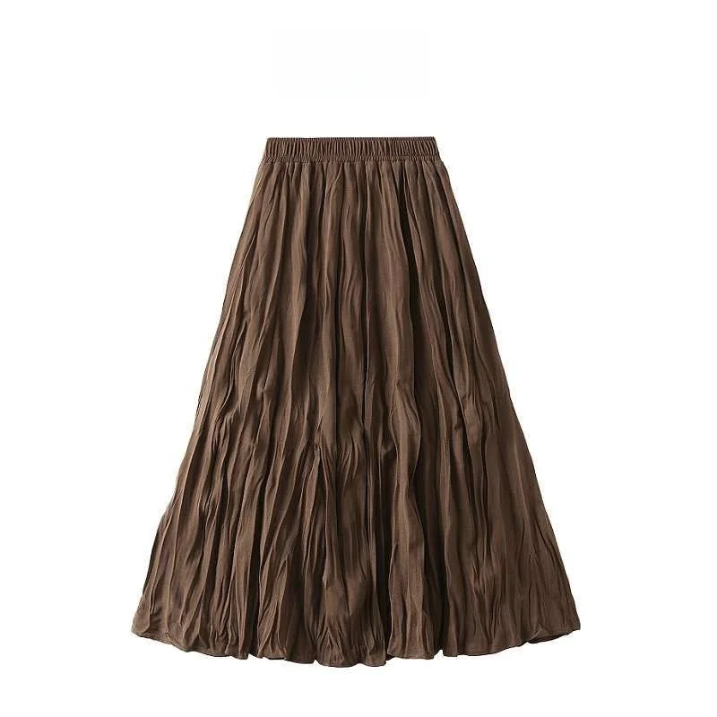 

Autumn High Waist Slim Fit Pleated mid Length Large Swin Women's Skirt Clean Fit Sle mid Waist Design PVC Fabric Ciwalk S...