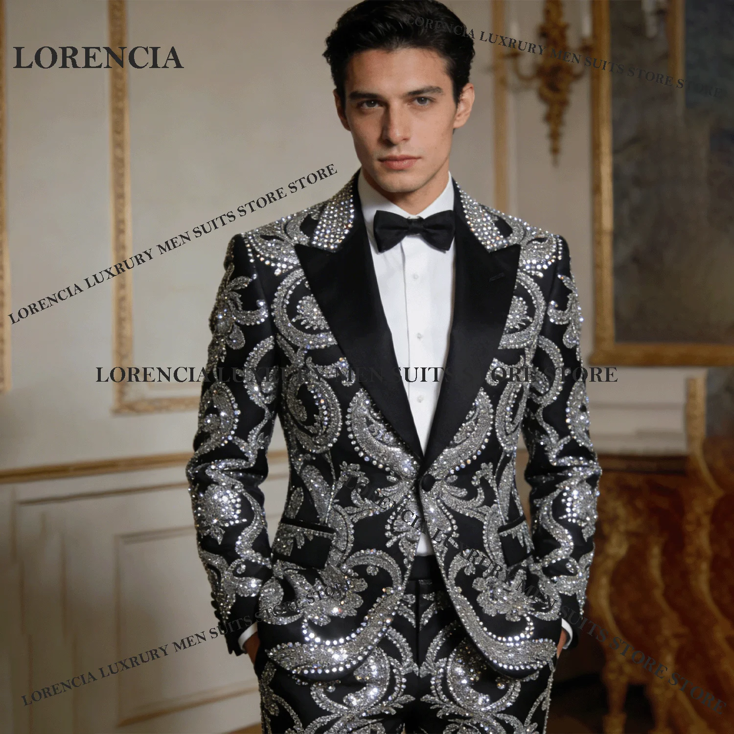 

Exquisite Men Diamond Design Customized Suits Glitter Wedding Tuxedos Elegant Slim Ropa hombre 3 Pieces Sets Groom Male Blazers