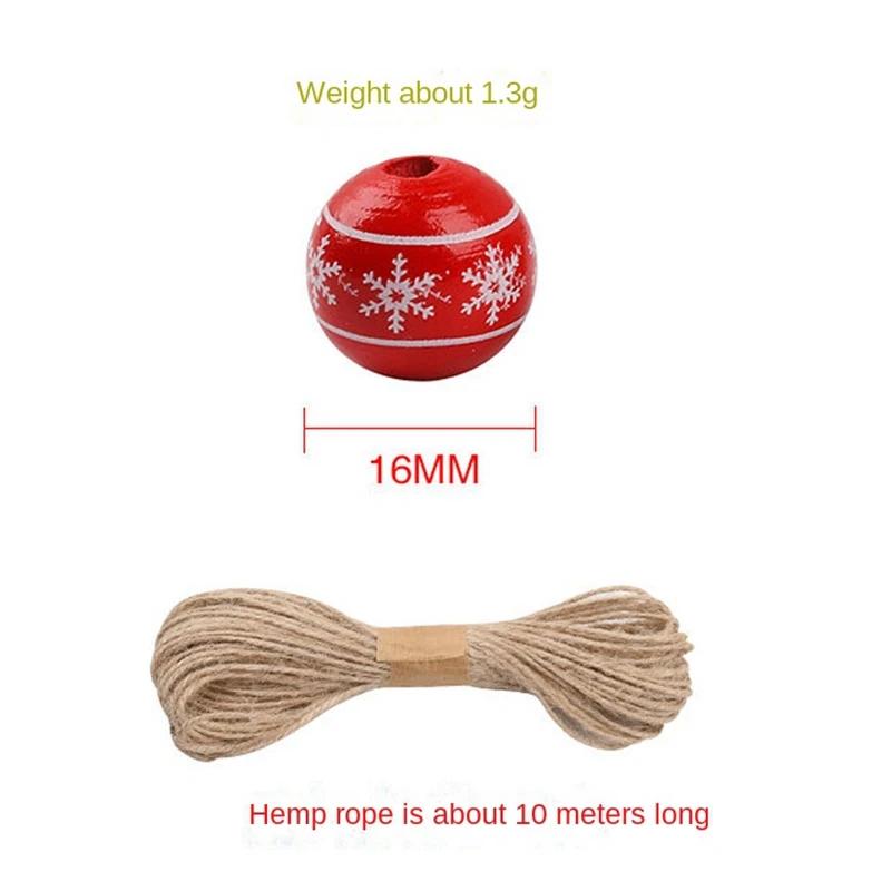 200Pcs 16Mm Christmas Wooden Beads Colorful Wooden Beads Set With 10M Long String For Craft DIY Christmas Decoration