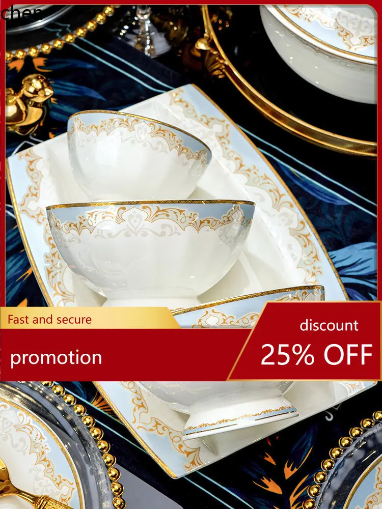 

H1 tableware set bowls and plates household new bone china high-end housewarming wedding