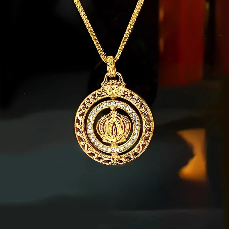 925 Silver China-Chic Wind Lotus Rotated Gold Plated Pendant Ancient Point Drill Carving Fashion Minority Design Daily Girl