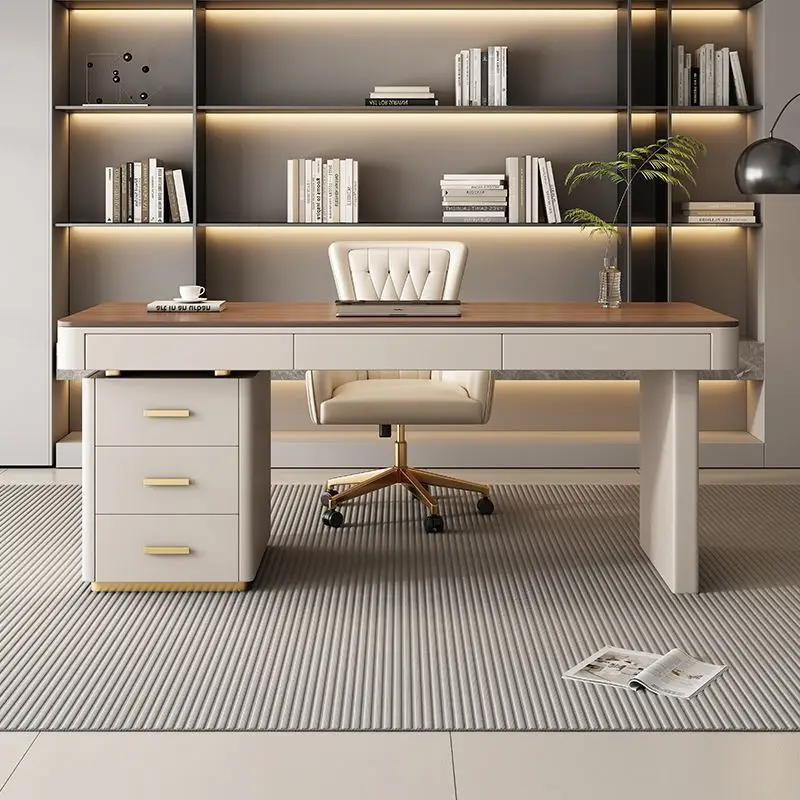 Italian minimalist solid wood desk study computer table and chair combination light luxury modern writing desk medical beauty