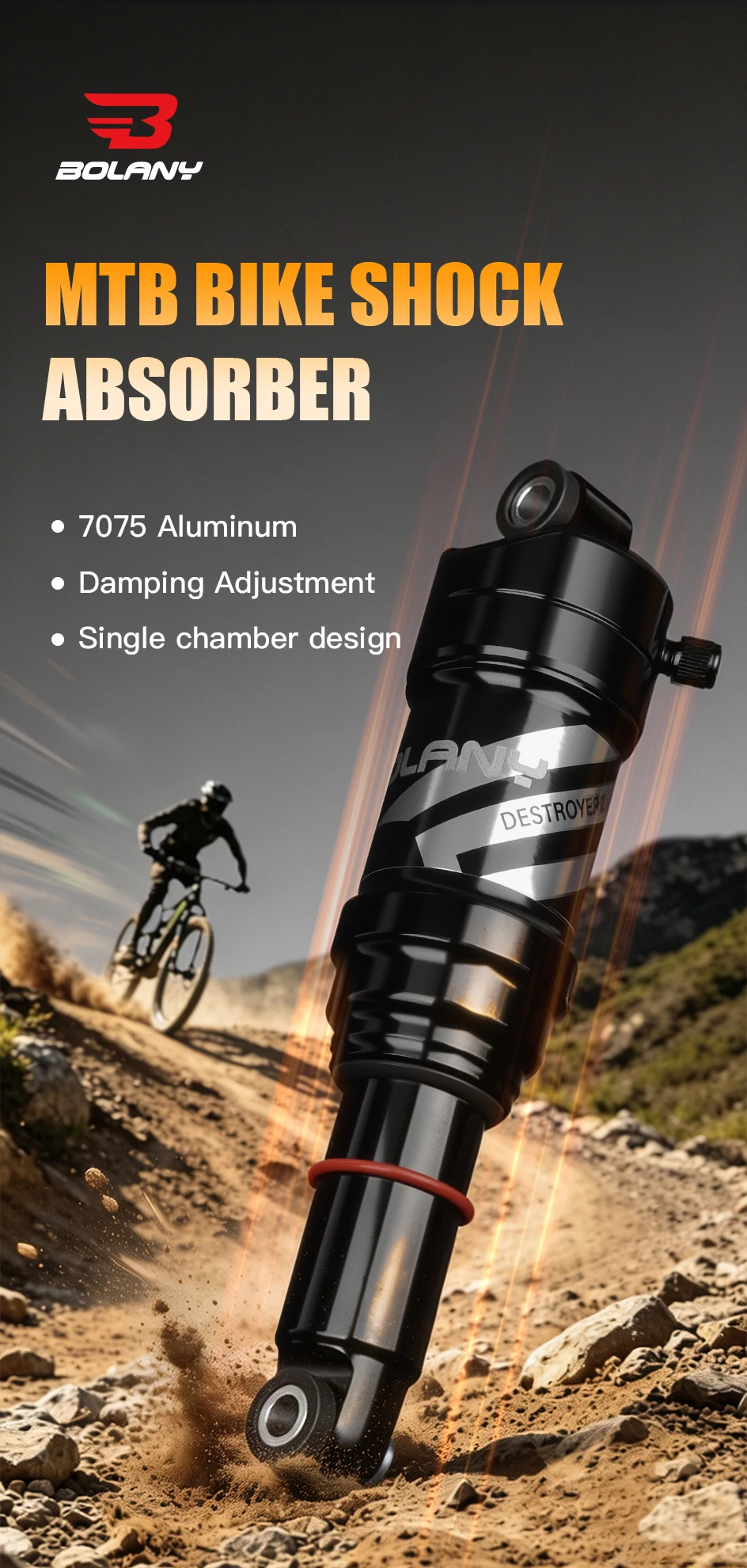 BOLANY Soft Tail Bike Air Rear Absorber Mountainbike Hintere Stoßdämpfer Suspension XC DH Shock MTB 165/190/210/230mm Fahrrad Teile – Detail 1