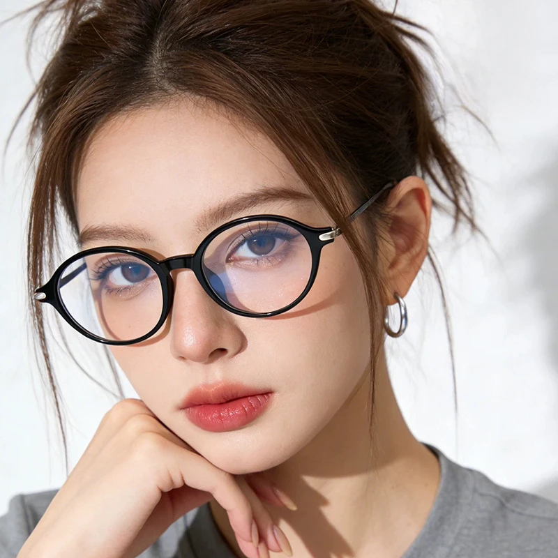 Korean version oval anti-blue light glasses for women, elegant school-style fashionable frame