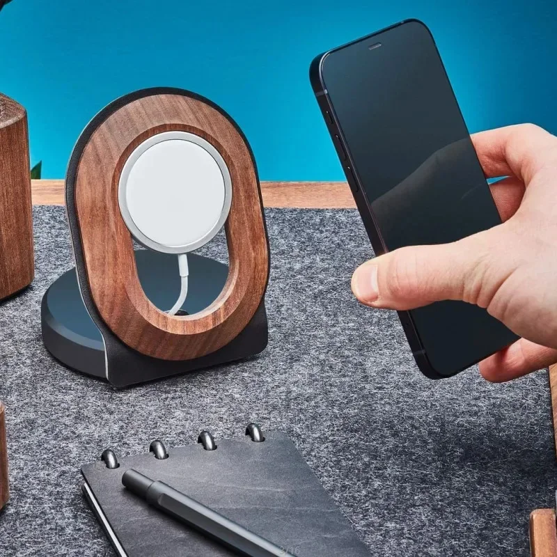 Magnetic Suction Wireless Charging Phone Rack Fast Charging Stand for IPhone 12 and Above Walnut Solid Wood Holder Home Charging