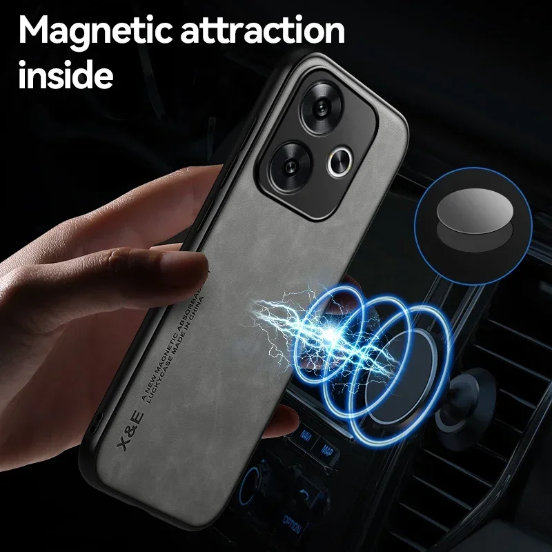 For Xiaomi Redmi 13 13C 4G Back Cover Magnetic Silicone Full Protection Phone Case For coque Poco M6 4G C65 Leather Case funda