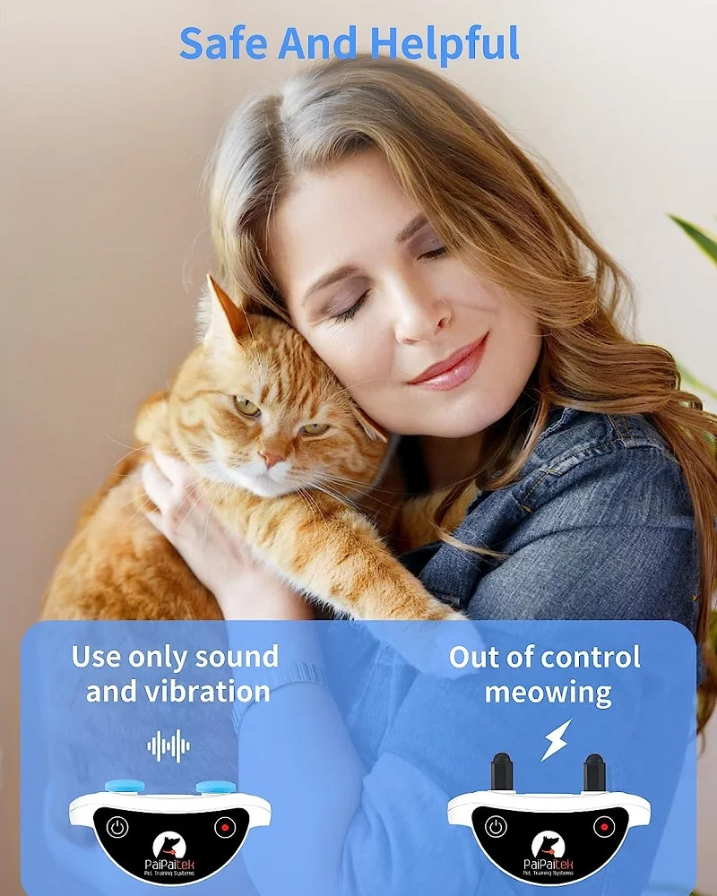 PaiPaitek Collar de entrenamiento para gatos, Collar de choque para gatos con Control remoto, Control remoto, antidesgaste automático