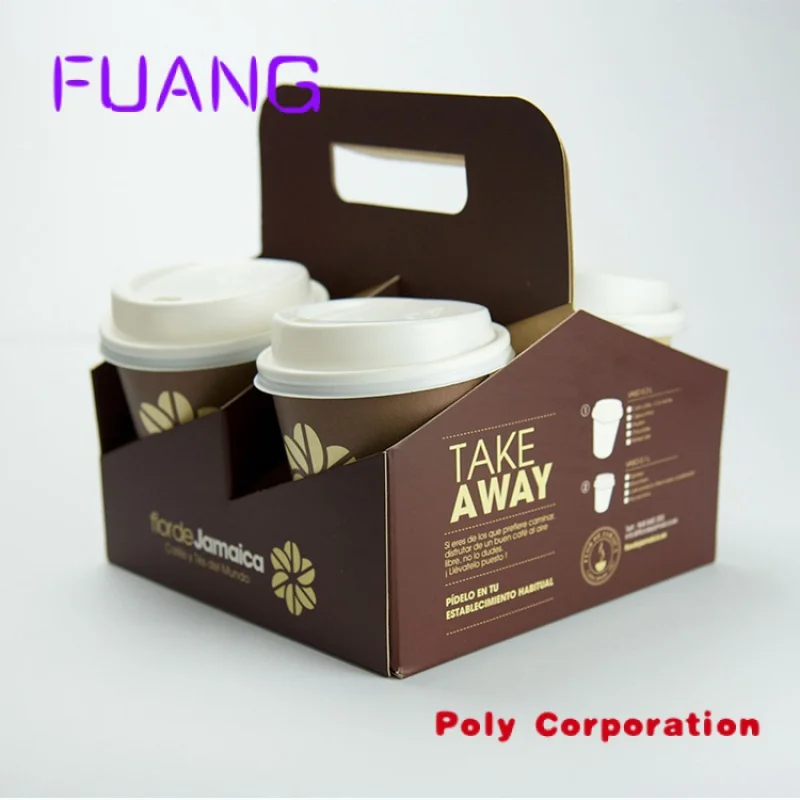 Custom  Customized cheap take away hot drink tea carrier papercup with handle disposable kraft paper coffee cup holder