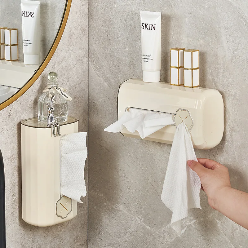 Toilet Face Cloth Boxes Creative Tissue Box Punch-Free Wall Hanging Good-looking Cream Style Toilet Paper Wipes