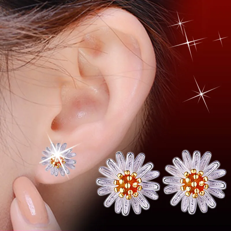 

925 Sterling Silver Simple Luxury Chrysanthemum Ears Women Wedding Party Favor Charm Jewelry