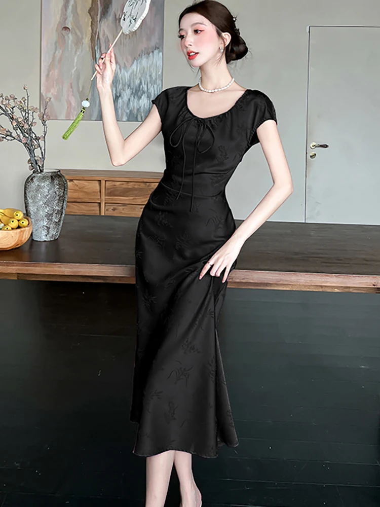 Feminino roxo cetim chique arco com decote em v vestido longo verão elegante luxo fesitval vestido de festa 2025 coreano vintage bodycon noite vestido