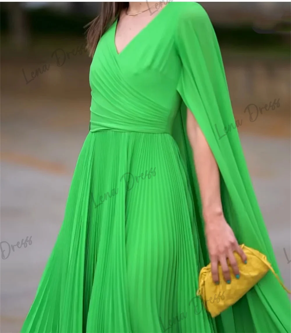 Lena Chiffon Elegant Womens Party Dresses on Offer Evening Clearance V-neck Green Robe De Soiree Femmes Special Occasion Dresses