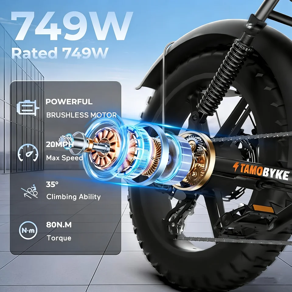 Adult Electric Bicycle | 749W Brushless Motor, Detachable 48V 15.6*AH Dual Batteries, 7-Speed, 20x4 Fat Tires, Hydraulic Disc Br image 9