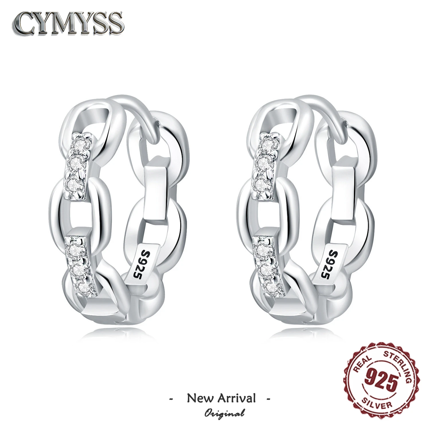 Original 925 Sterling Silver Hollow Chain Zircon Hoop Earrings Women Fashion Simple Versatile Jewelry Birthday Party Trendy Gift