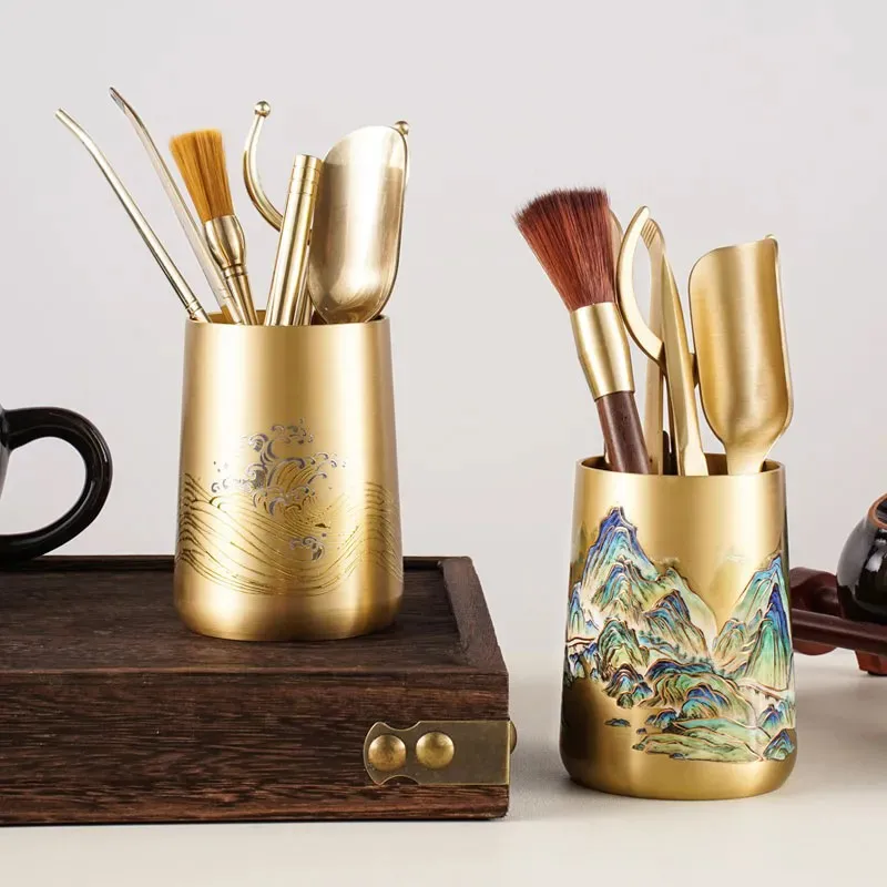 

Набор для чайной церемонии: медные и деревянные аксессуары для приготовления чая Кунг-фу, китайские чайные инструменты, чайные ножи, чайные ложки, чайные вилки ZI331