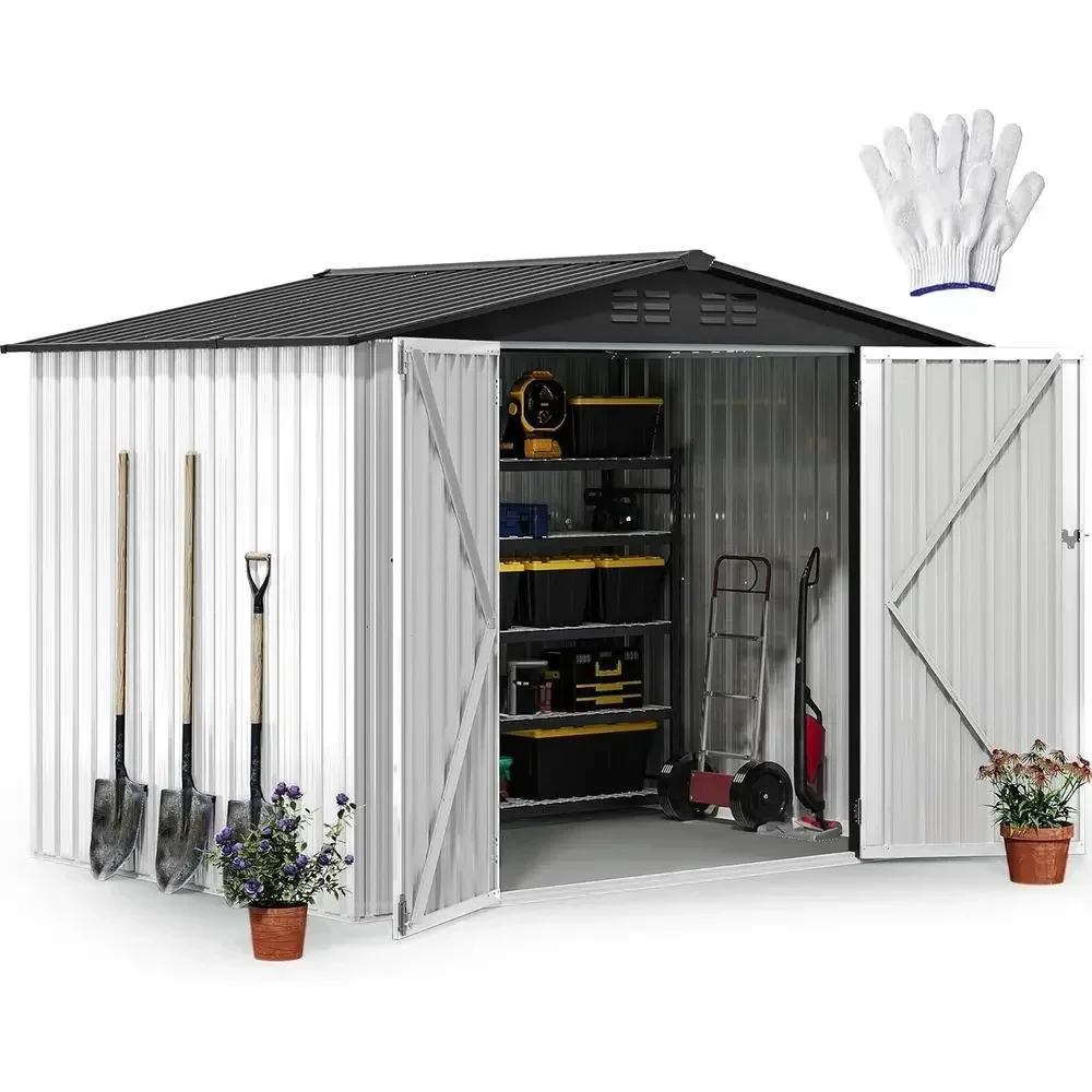 Durable Outdoor Metal Shed - Waterproof Storage for Tools, Bicycles, Lawn Equipment - White