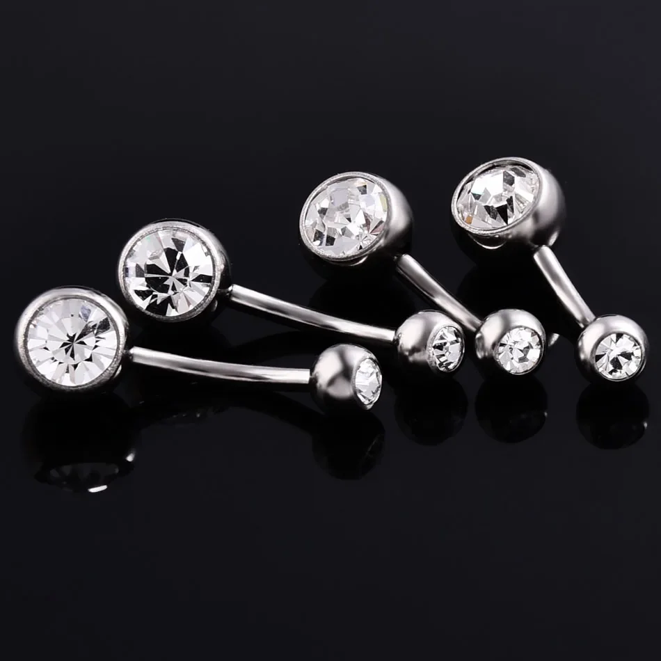 14G ASTM G23 Implant Titanium Navel Ring Double CZ Gem Belly Piercing Ombligo Externally Threaded Belly Button Rings