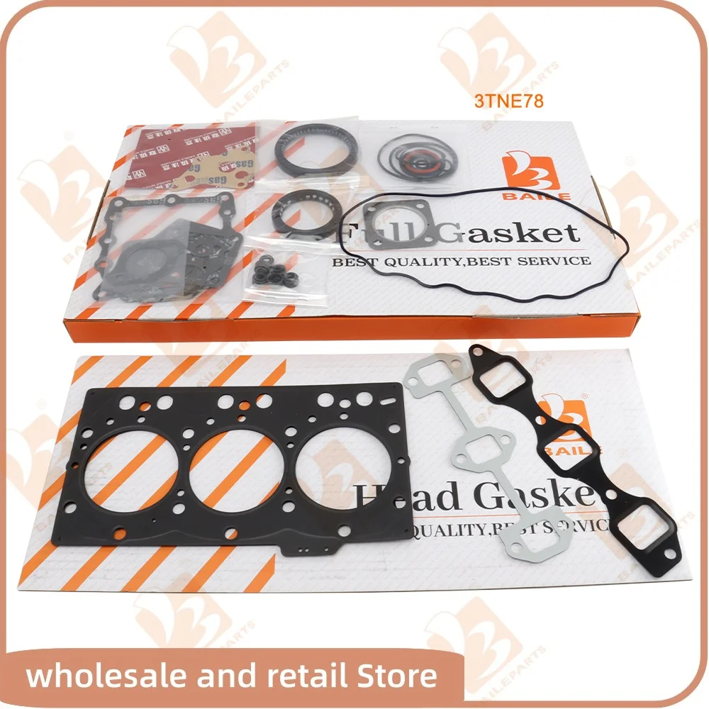 For Yanmar 3TNE78 Full Gasket Kit Set + Crankshaft Main Bearing & Con Rod Bearing + Thrust Washer Overhaul Rebuild Kit Engine
