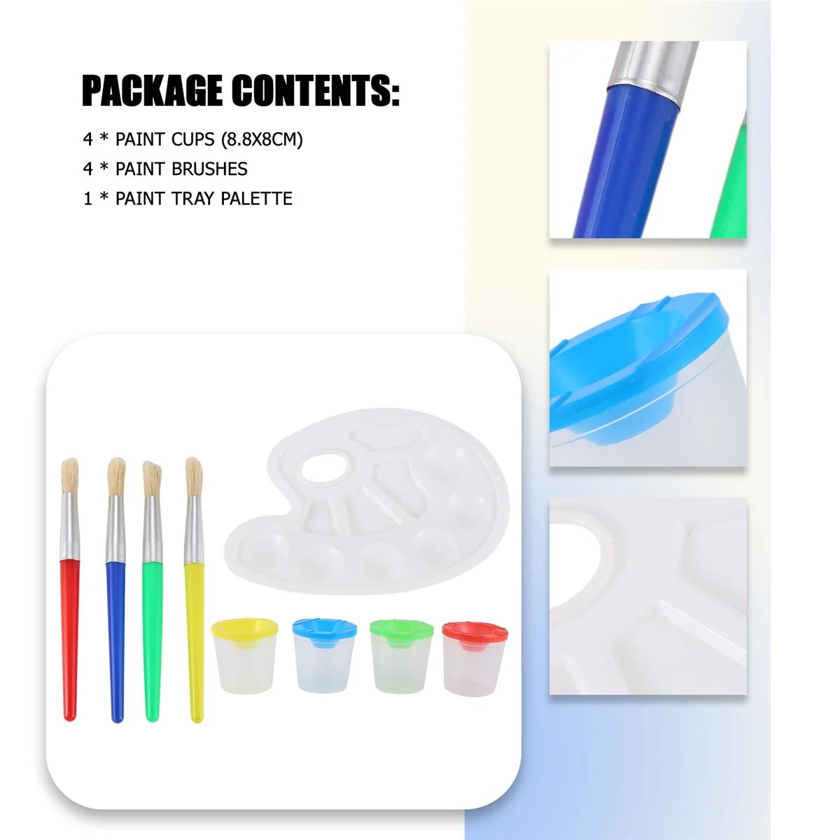 T88C こぼれないペイントカップ9個セット ペイントブラシとペイントトレイパレット付き ペイントカップ蓋付き 子供用アートペインティング用