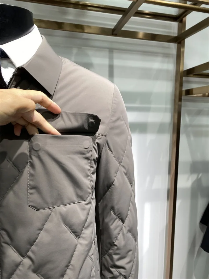 Autumn Winter Mens Thin Down Jacket Leisure Zipper Male Turndown Collar Duck Down Coat Business Gentlemen Long Sleeve Outerwear