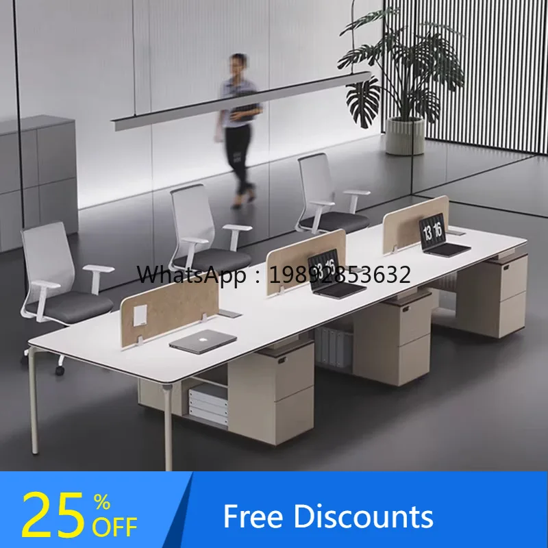

DF Creative Staff Desk Simple Workstation for Employees 4/6 Person Office White Modern Company Desk and Chair Set