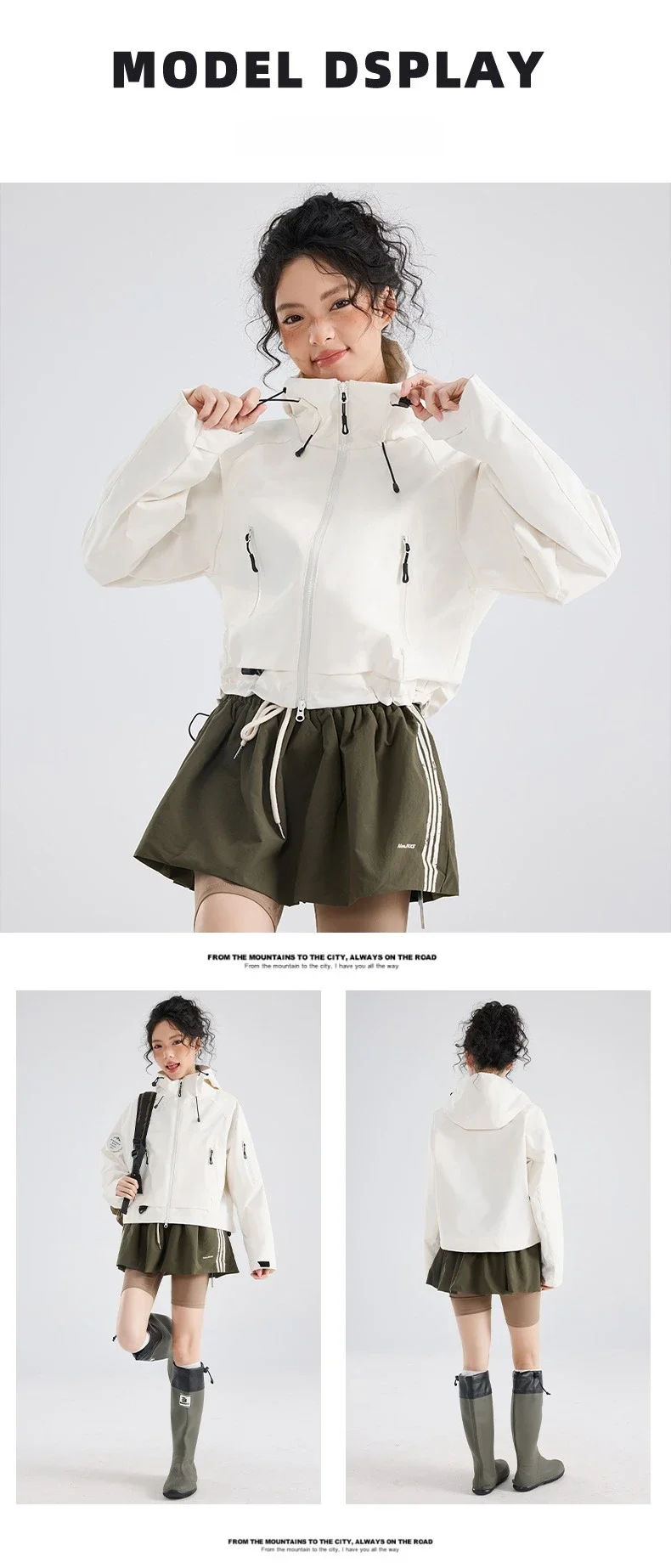Leichte Winddichte und Wasserdichte Wanderjacke für Damen - Schlanke Passform Kurze Kapuzenjacke mit Lotusblatt-Technologie für Outdoor-Abenteuer – Detail 5