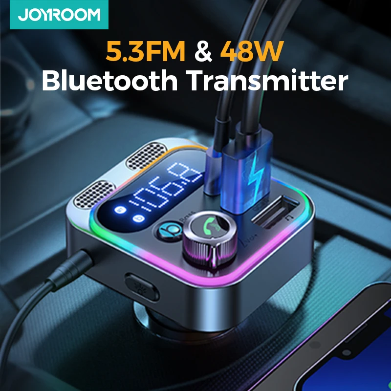 

Joyroom New 48W Bluetooth Car Adapter Dual Mics HiFi Sound Bluetooth 5.3 FM Transmitter for Car Hands-Free Bluetooth Receiver