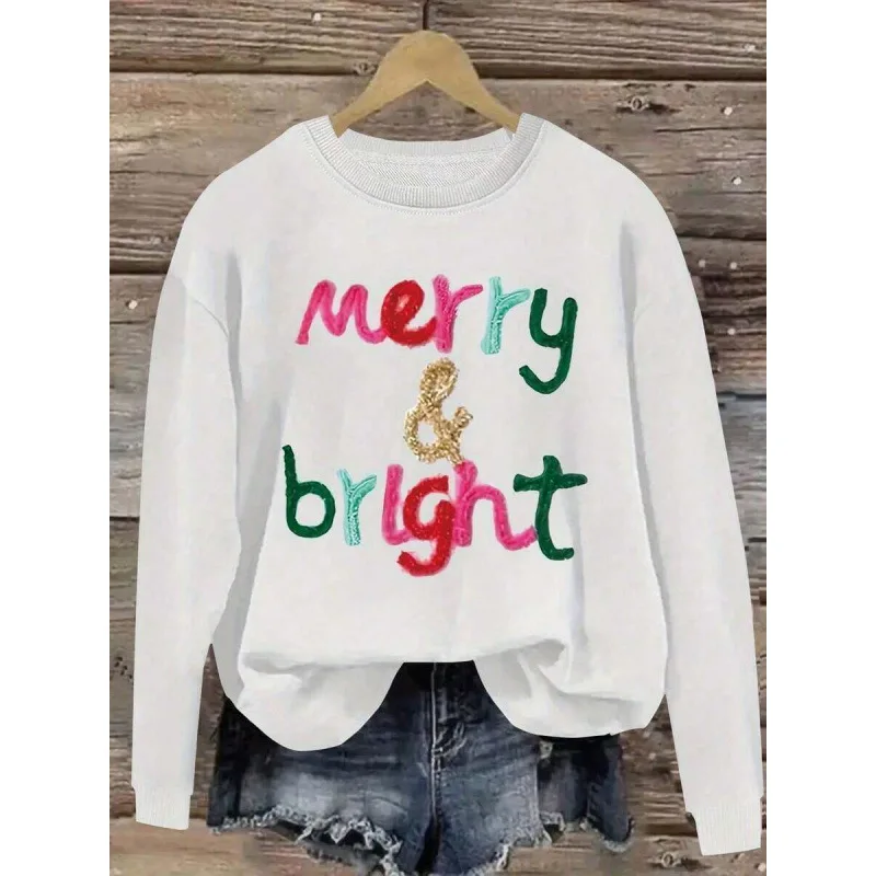 

Printed Crew Neck Fleece Sweatshirt Women's Fashion Comfortable Fit Spring Season Cardigan Style Non-deformable Fabric Design